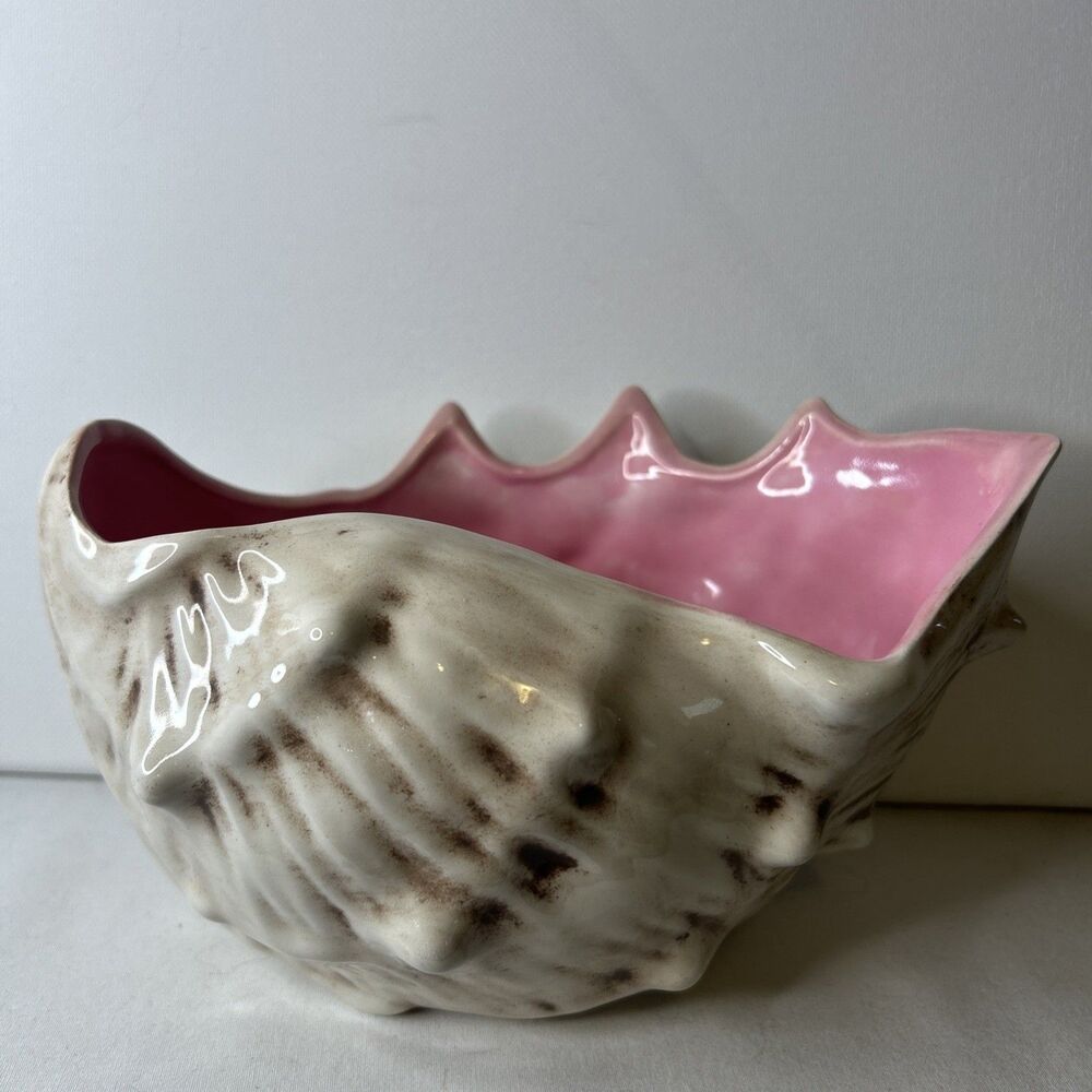 Vintage Atlantic Mold Ceramic Conch Shell Vase Or Planter